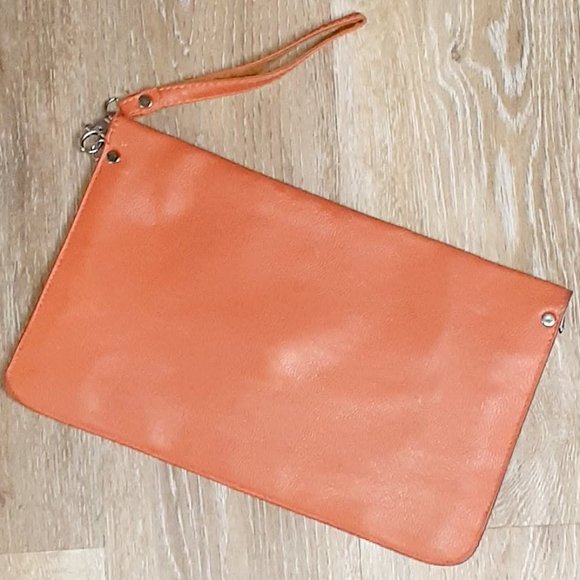 Orange Faux Leather Envelope Clutch purse - Picture 2 of 5